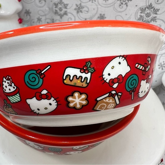 Sanrio Hello Kitty Christmas Ceramic Sweet Treats Pet Food Bowls - Set Of 2 - Picture 2 of 12
